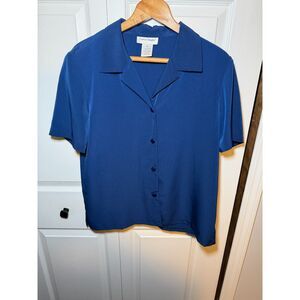 Graver Studio Women's Blue Button Front Short Sleeve Blouse Size M